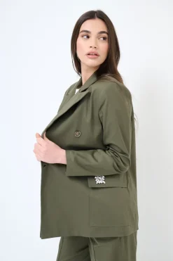 Online KIKISIX GIACCA DOPPIO PETTO COTONE CON FODERA RIGHE VERDE MILITARE