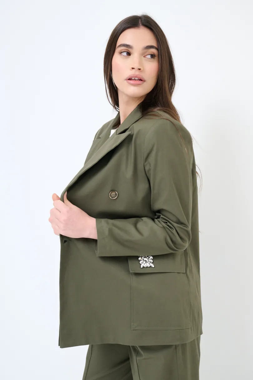 Online KIKISIX GIACCA DOPPIO PETTO COTONE CON FODERA RIGHE VERDE MILITARE