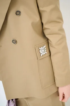 Clearance KIKISIX GIACCA DOPPIO PETTO COTONE CON FODERA RIGHE CAMMELLO