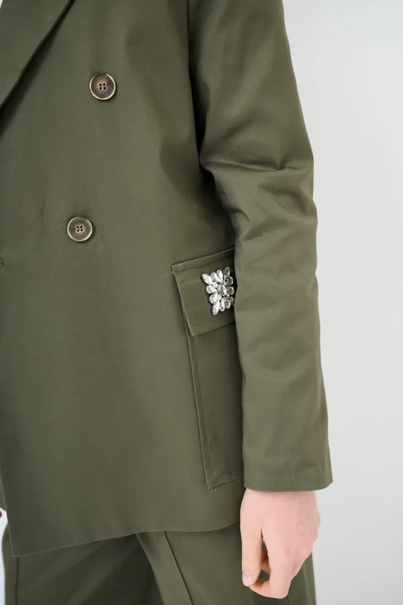Online KIKISIX GIACCA DOPPIO PETTO COTONE CON FODERA RIGHE VERDE MILITARE