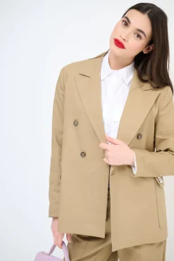 Clearance KIKISIX GIACCA DOPPIO PETTO COTONE CON FODERA RIGHE CAMMELLO