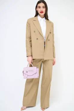 Clearance KIKISIX GIACCA DOPPIO PETTO COTONE CON FODERA RIGHE CAMMELLO