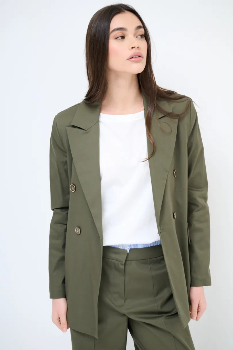 Online KIKISIX GIACCA DOPPIO PETTO COTONE CON FODERA RIGHE VERDE MILITARE