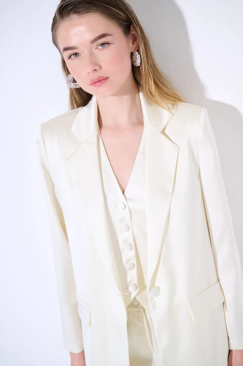 Clearance KIKISIX GIACCA MONOPETTO UN BOTTONE RICOPERTO RASO PANNA