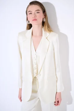 Clearance KIKISIX GIACCA MONOPETTO UN BOTTONE RICOPERTO RASO PANNA