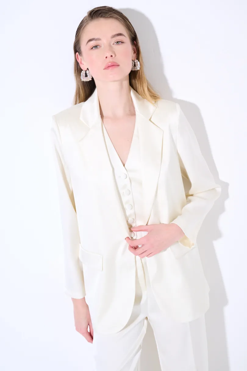 Clearance KIKISIX GIACCA MONOPETTO UN BOTTONE RICOPERTO RASO PANNA