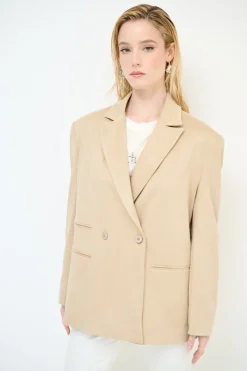 New KIKISIX GIACCA OVER DAINETTO CON FILETTO BEIGE