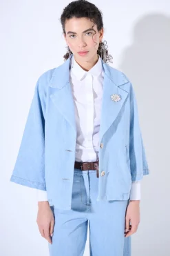 Fashion KIKISIX GIACCA OVERSIZE CON SPILLA BLU CHIARO