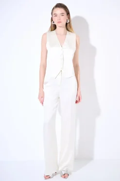 Online KIKISIX GILET BOTTONI RICOPERTI RASO PANNA