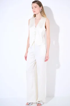 Online KIKISIX GILET BOTTONI RICOPERTI RASO PANNA