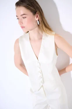 Online KIKISIX GILET BOTTONI RICOPERTI RASO PANNA