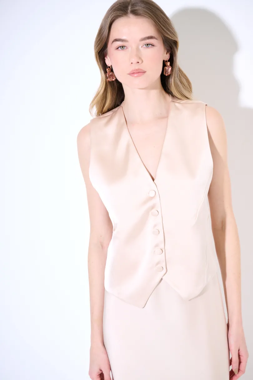 Sale KIKISIX GILET BOTTONI RICOPERTI RASO BEIGE