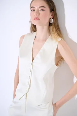 Online KIKISIX GILET BOTTONI RICOPERTI RASO PANNA