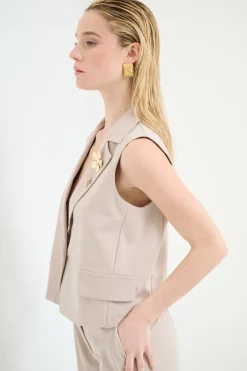 Outlet KIKISIX GILET CROP CON SPILLE BEIGE
