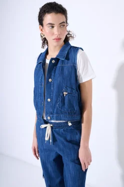 Fashion KIKISIX GILET CROP CON TASCHE BLU