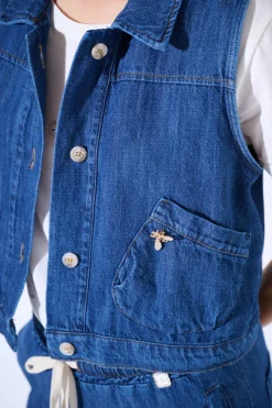 Fashion KIKISIX GILET CROP CON TASCHE BLU