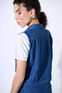 Fashion KIKISIX GILET CROP CON TASCHE BLU