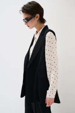 New KIKISIX GILET LUNGO CON SPALLINI BOTTONI FODERATI NERO