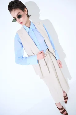 Clearance KIKISIX GILET LUNGO CON SPALLINI BOTTONI FODERATI BEIGE