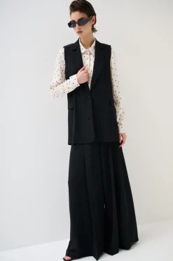 New KIKISIX GILET LUNGO CON SPALLINI BOTTONI FODERATI NERO