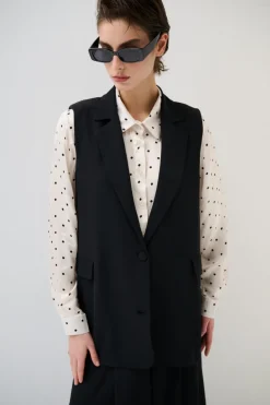 New KIKISIX GILET LUNGO CON SPALLINI BOTTONI FODERATI NERO