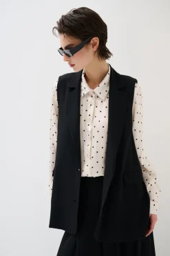 New KIKISIX GILET LUNGO CON SPALLINI BOTTONI FODERATI NERO