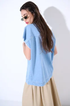 Discount KIKISIX GILET OVER TAGLIO VIVO BLU CHIARO