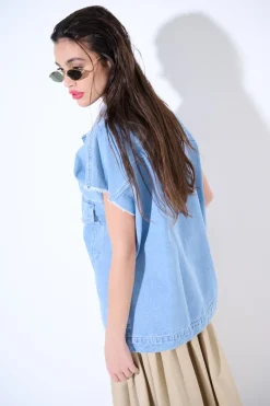 Discount KIKISIX GILET OVER TAGLIO VIVO BLU CHIARO