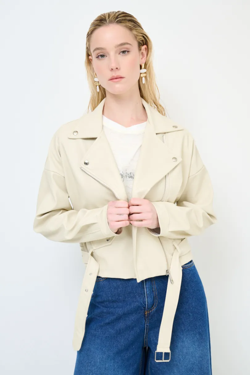 Outlet KIKISIX GIUBBOTTO OVER ECOPELLE BEIGE