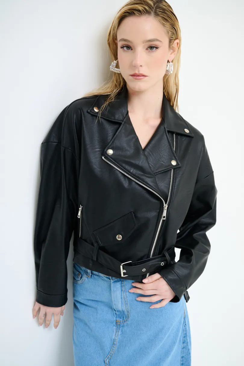 Outlet KIKISIX GIUBBOTTO OVER ECOPELLE NERO