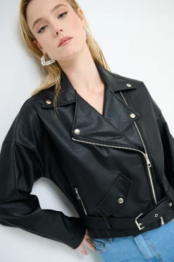 Outlet KIKISIX GIUBBOTTO OVER ECOPELLE NERO