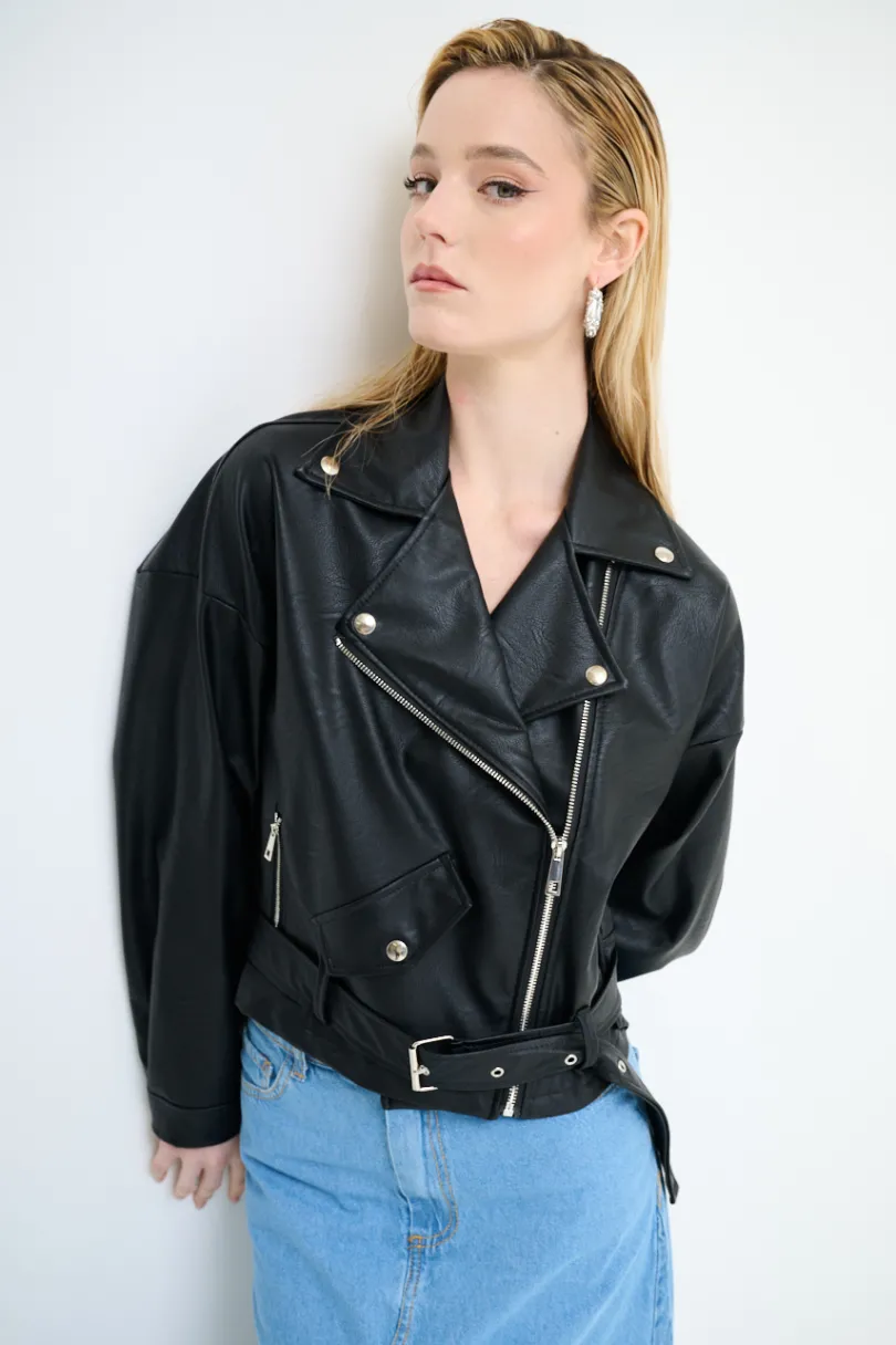 Outlet KIKISIX GIUBBOTTO OVER ECOPELLE NERO