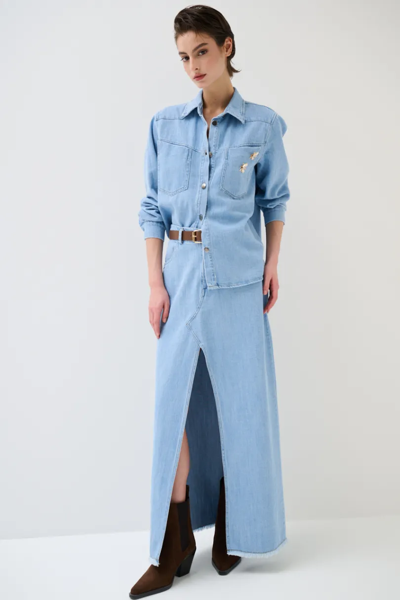 Discount KIKISIX GONNA LUNGA SPACCO DAV.+ CINTURA JEANS