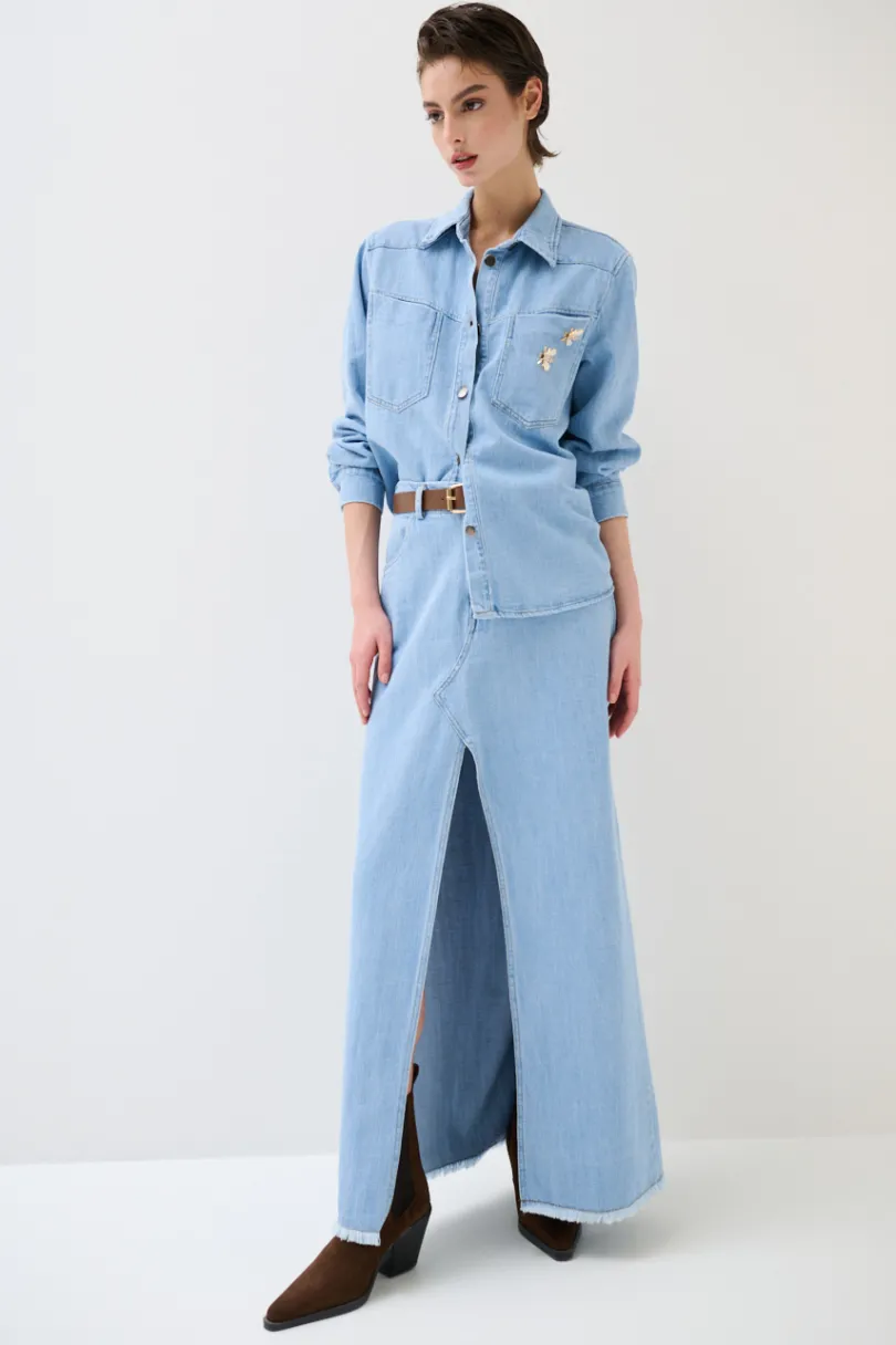 Discount KIKISIX GONNA LUNGA SPACCO DAV.+ CINTURA JEANS