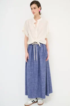 Outlet KIKISIX GONNA LUNGA VISCOSA/LINO CON COULISSE JEANS