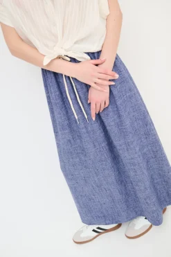 Outlet KIKISIX GONNA LUNGA VISCOSA/LINO CON COULISSE JEANS