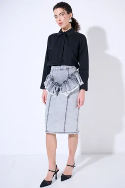 Outlet KIKISIX GONNA MIDI CON GALE TAGLIO VIVO GRIGIO