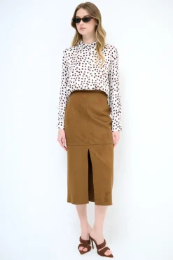 Clearance KIKISIX GONNA MIDI DAINETTO SPACCO DAVANTI CAPPUCCINO