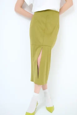 Sale KIKISIX GONNA MIDI DAINETTO SPACCO DAVANTI OLIVA