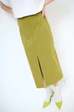 Sale KIKISIX GONNA MIDI DAINETTO SPACCO DAVANTI OLIVA