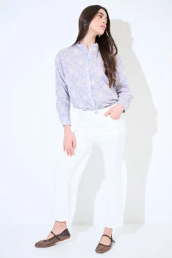 Online KIKISIX JEANS CROP IMPUNTURE TABACCO CON SPACCO BIANCO