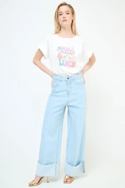 Online KIKISIX JEANS DRITTO CON RISVOLTO BLU CHIARO