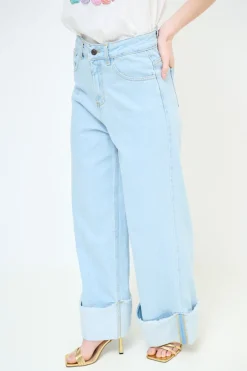 Online KIKISIX JEANS DRITTO CON RISVOLTO BLU CHIARO