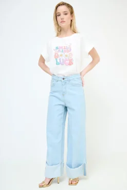 Online KIKISIX JEANS DRITTO CON RISVOLTO BLU CHIARO