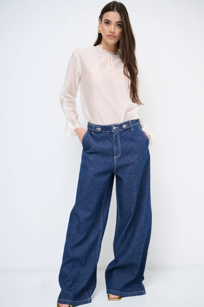 Outlet KIKISIX JEANS LARGO CON IMPUNTURE CHIARE JEANS