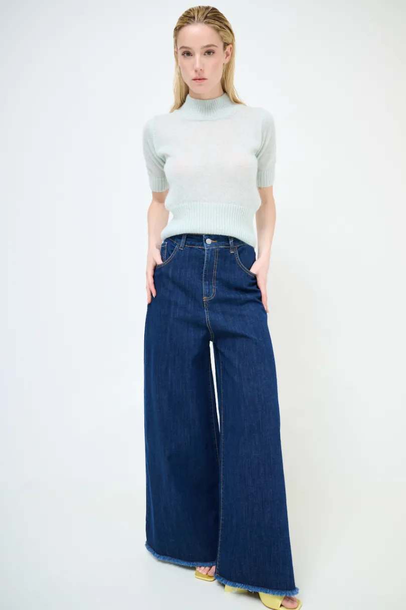 Best KIKISIX JEANS LARGO TAGLIO VIVO SCURO