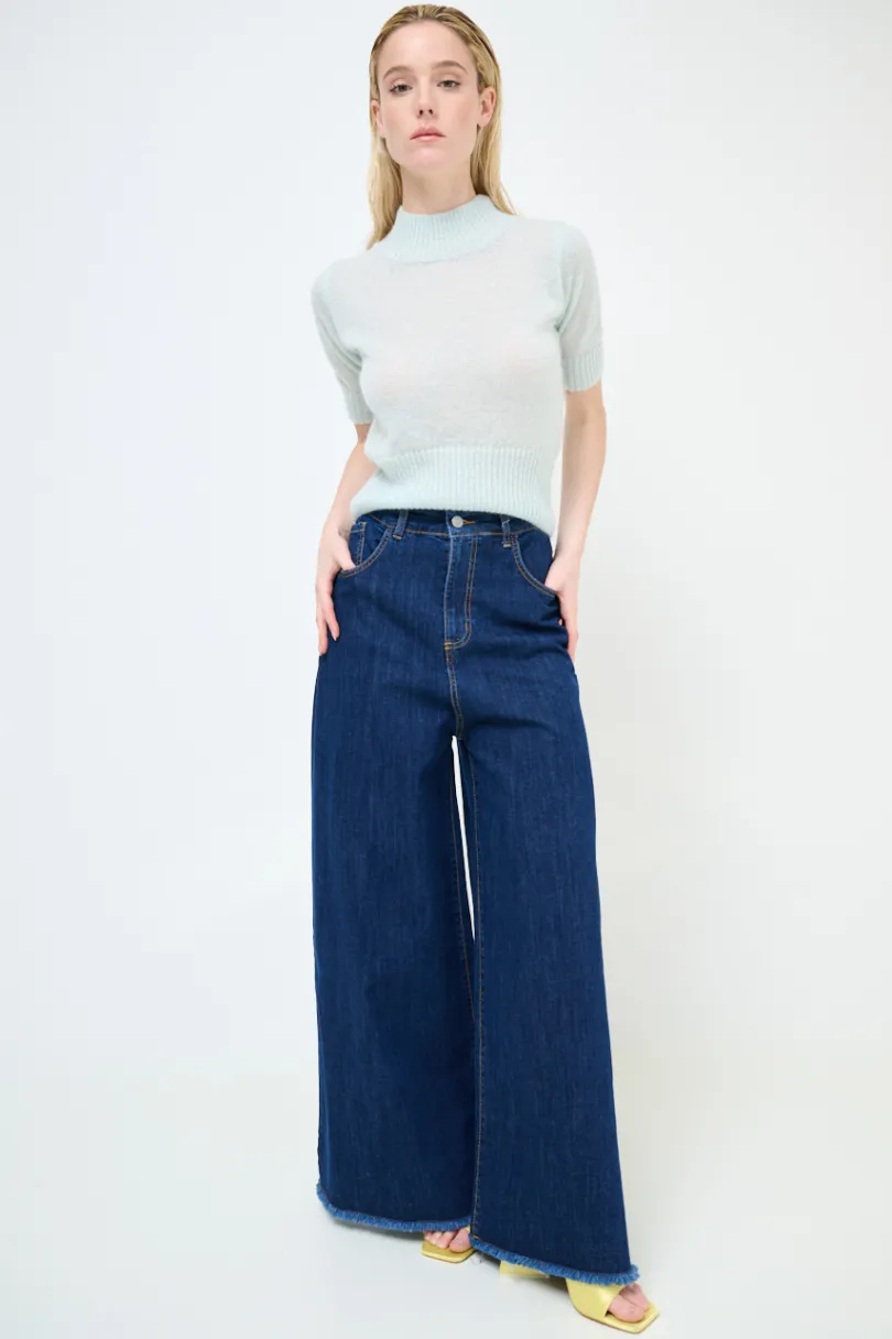 Best KIKISIX JEANS LARGO TAGLIO VIVO SCURO