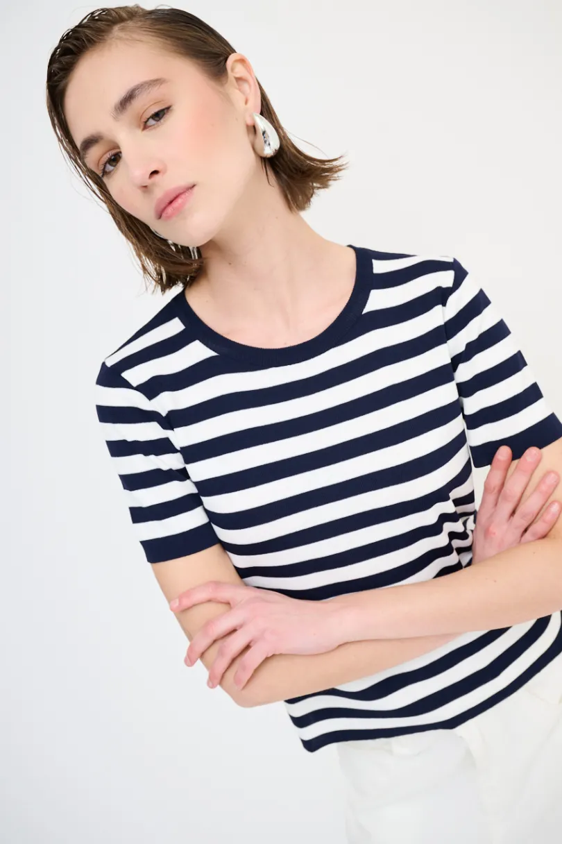 Online KIKISIX MAGLIA MEZZA MANICA RIGA BLU