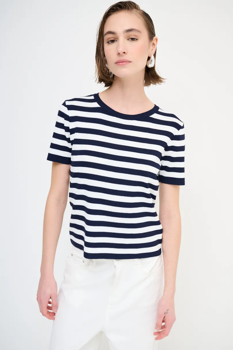 Online KIKISIX MAGLIA MEZZA MANICA RIGA BLU