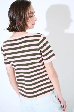 Clearance KIKISIX MAGLIA MEZZA MANICA RIGA ROSA